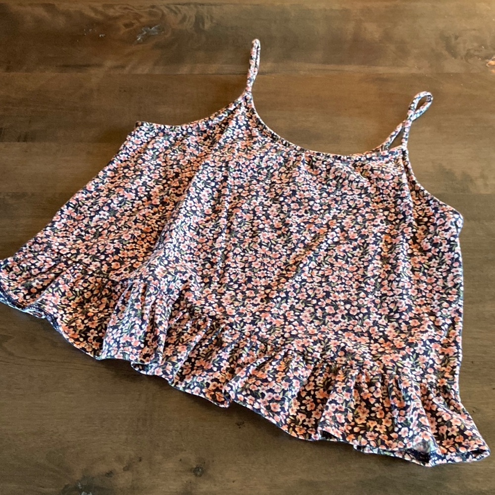Girls floral print frilly tank top